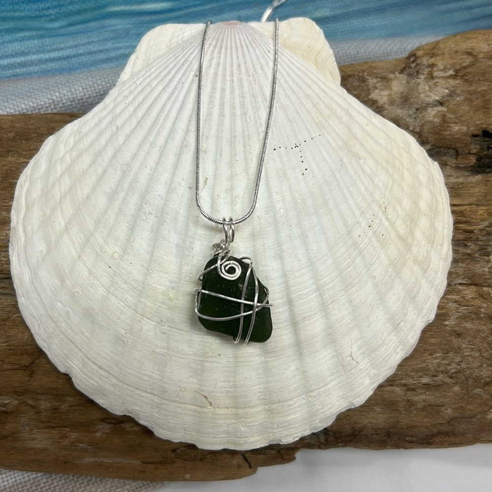 Dark green sea glass necklace